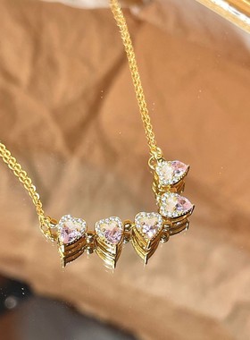 s925纯银镀黄金色首饰一款多戴恋心四叶草项链珐琅彩色磁吸锁骨链