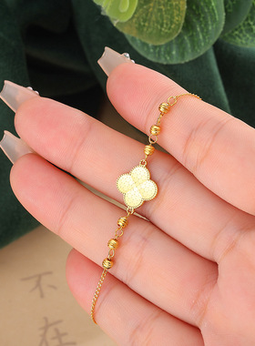 s925纯银镀黄金色幸运蜂窝四叶草手链女CNC工艺爆闪亮手饰银饰品