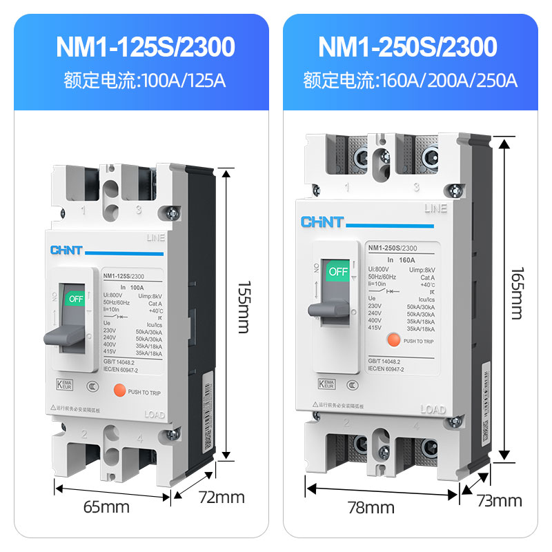 正泰塑壳断路器两相空气开关NM1-125S 250S/23002p塑壳空开220v - 图2