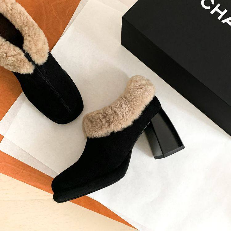 秋冬季皮靴粗跟高跟裸靴深口棕色咖啡色靴子增高厚底真皮女靴JXM,淘宝优惠券,粉丝福利购,淘宝优惠卷