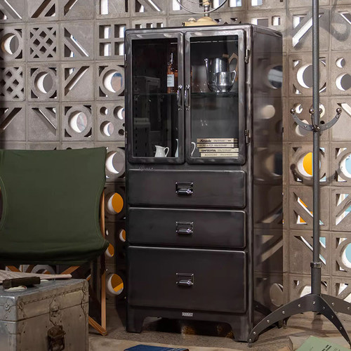 dulton金属收纳柜玻璃柜酒柜储物柜工业风柜子玄关餐厅客厅抽屉柜 - 图0