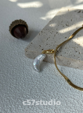 c57原创月亮珍珠日月星辰项链纯银镀金锁骨链