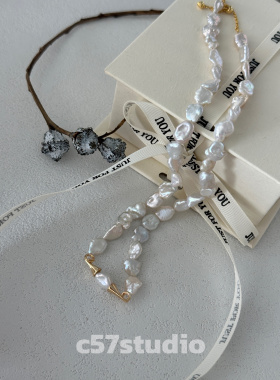 c57法式巴洛克天然不规则小胡子系列珍珠项链银镀金18k