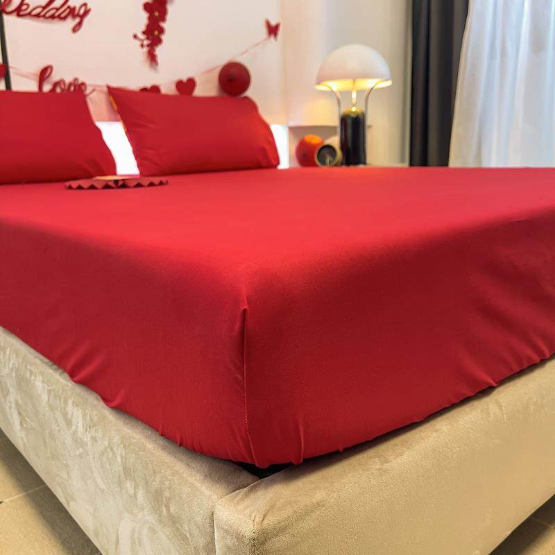 结婚庆大红色床罩单件床笠席梦思保护套防滑床垫套子1.5m1.8m,淘宝优惠券,粉丝福利购,淘宝优惠卷