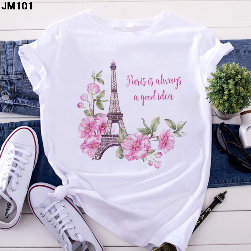 Eiffel Tower T Shirt巴黎埃菲尔铁塔T恤女超火薄款欧美潮酷 - 图1