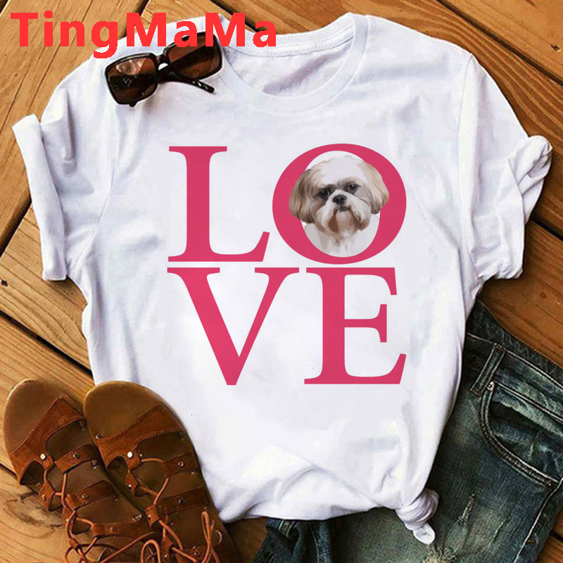 Shih Tzu Mom T-shir可爱卡通西施犬狗狗网红欧美ins女士上衣复古 - 图1