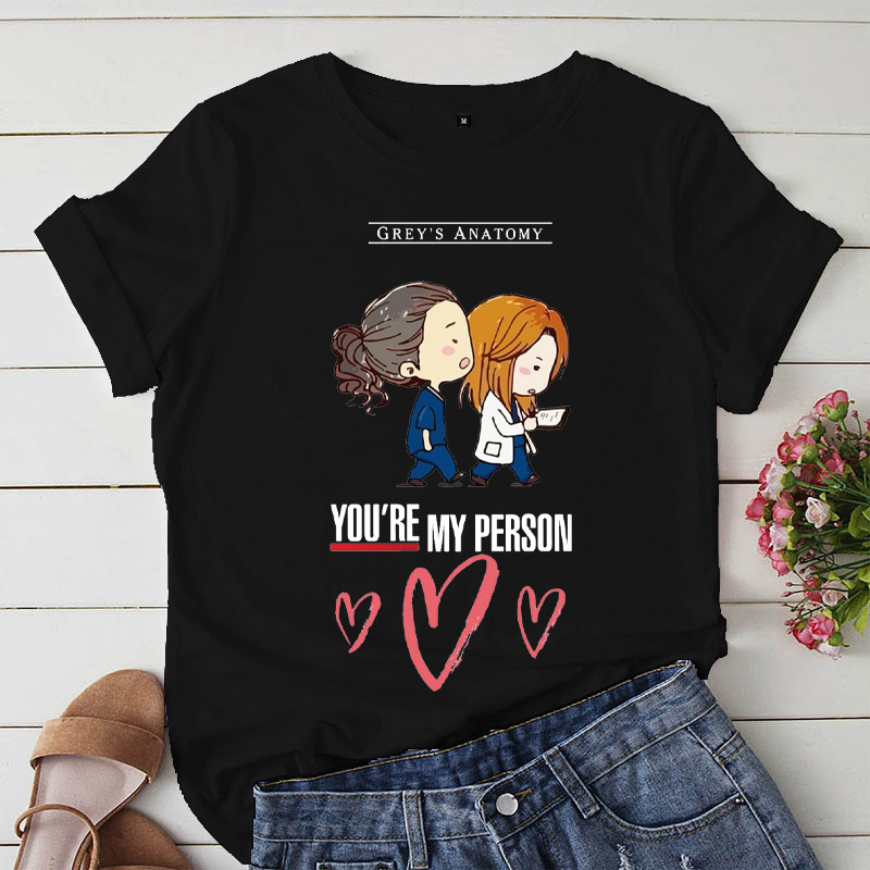 You're My Person Greys实习医生格蕾可爱印花欧美圆领大码T恤女 - 图3