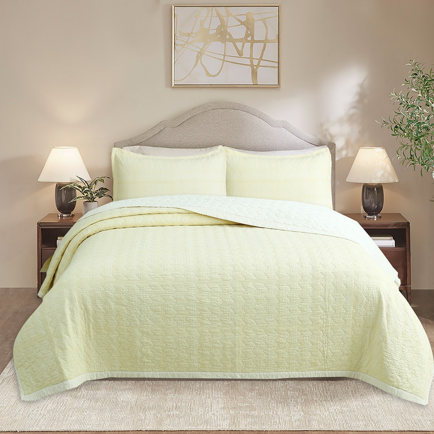 全棉华夫格素色双人床盖三件套绗缝夹棉床单双面空调被防滑轻奢,淘宝优惠券,粉丝福利购,淘宝优惠卷