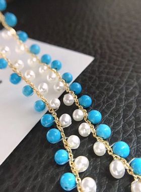 编织蓝松石可调节天然淡水珍珠