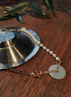 新品 新中式风，A货翡翠天然珍珠颈项链，翡翠平安扣混搭大金链子