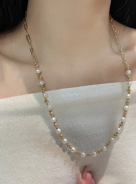 新款满天星毛衣链，6-7MM近正圆微瑕天然淡水珍珠，总长60CM左右