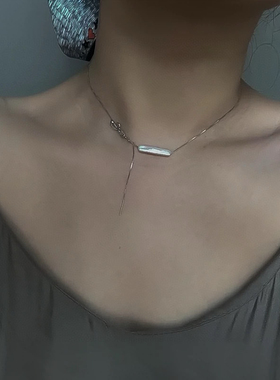 520OuRan轻奢小银条珍珠细颈链锁骨项链百搭款原创设计巴洛克项链