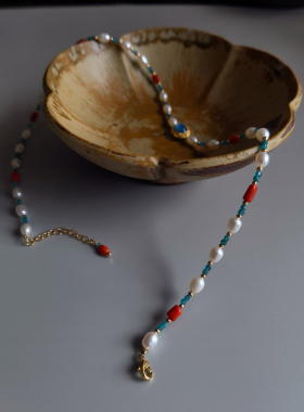 新中式天然海蓝宝天然珍珠复古项链极光异形巴洛克珍珠