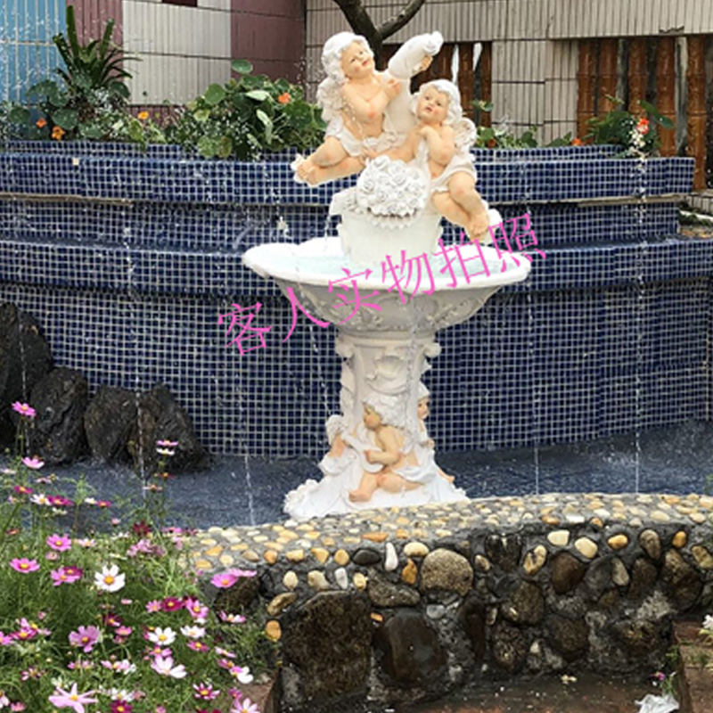 欧式天使流水喷泉鱼池雕塑工艺家居户外水景装饰人物落地别墅摆件