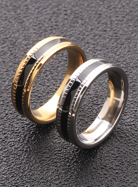 可刻字韩版黑色滴油钛钢情侣戒指
