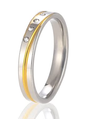 新泱情侣钛钢双色金钻戒