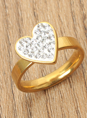 欧美时尚心形戒指镶钻不锈钢首饰