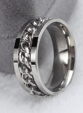 钛钢可刻字链条学生转动戒指定制