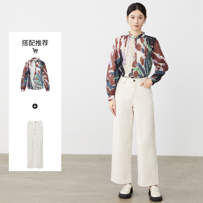 傲丝度印花长袖雪纺衫女2026春装新款百搭休闲衬衣时尚宽松衬衫,淘宝优惠券,粉丝福利购,淘宝优惠卷