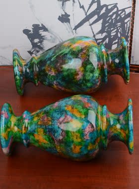 清福阁高档玉石七彩玉花瓶摆件客厅装饰创意大号中式插花樽送礼