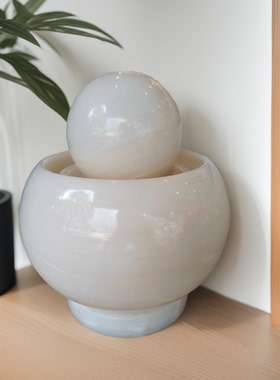 阿富汗白玉石风水球流水生财摆件新中式客厅办公室乔迁送礼装饰品