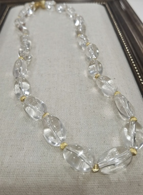 春煊原创天然利姆利亚糖豆白水晶配银猫眼配件水晶项链