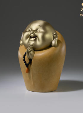 铜师傅黄铜知足者常乐桌面摆件