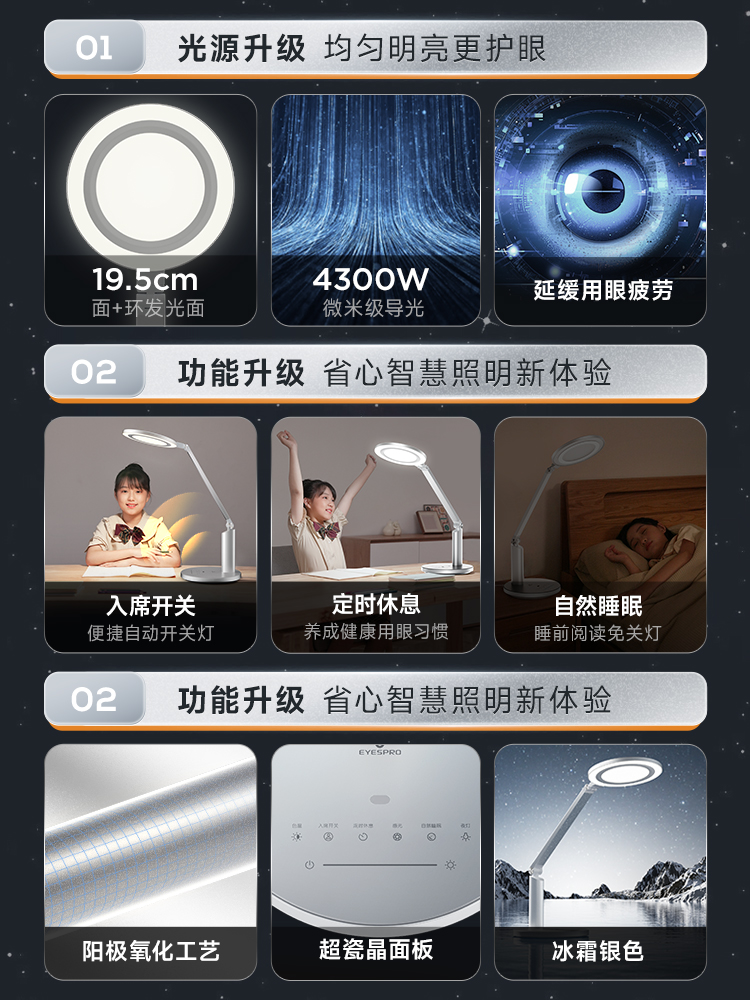 孩视宝AA级智能LED台灯书桌学生儿童学习阅读宿舍护眼灯OH13D-D-1 - 图0