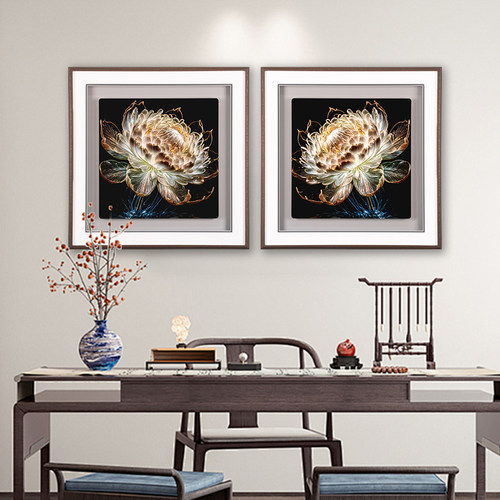 入户玄关装饰画铜雕画光影睡莲禅意装饰画现代轻奢走廊过道方挂画 - 图1