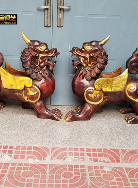 大号铜貔貅鎏金彩绘独角兽