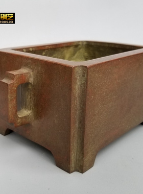 仿古宣德炉铜香炉铜鼎长方形炉双耳四角鼎聚宝盆家用室内摆件