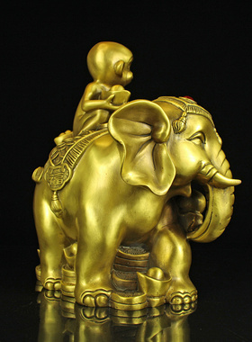 大号铜封侯拜相摆件现代家居桌面乔迁开业礼品铜象上封侯大象猴子