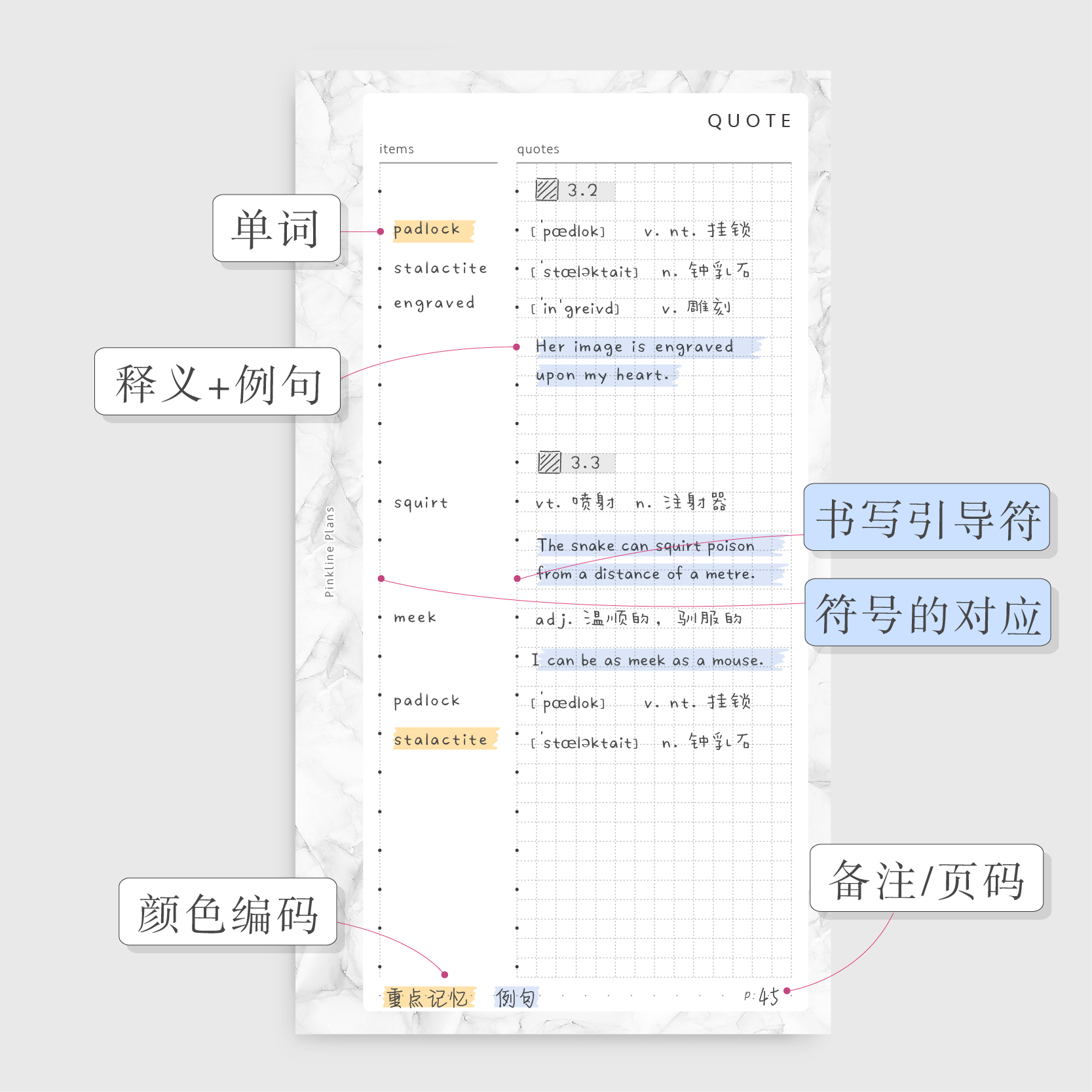 pinkline摘录笔记康奈尔活页替芯A5slimA6A7A8M5奇葩手账内芯学生-图1