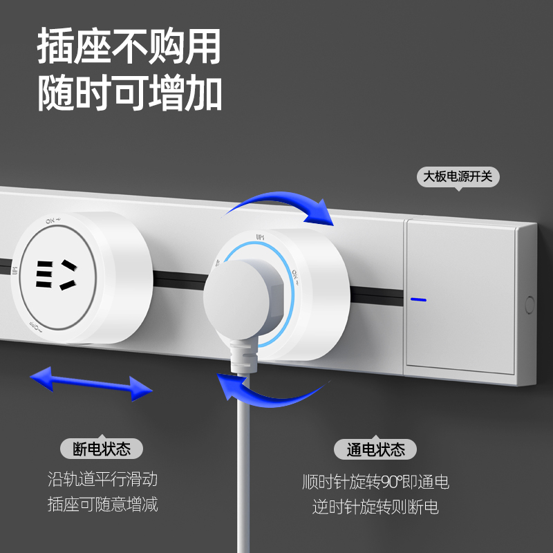 欧奔轨道插座电力滑轨厨房专用餐边柜导轨明装移动插排家用款Q3 - 图0