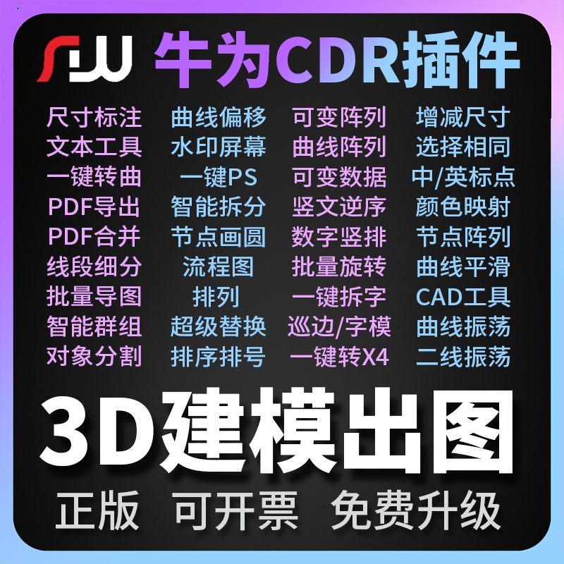 CDR插件 牛为插件设计大师3D建模巡边排板证卡导图条码cdr秒变3d - 图0