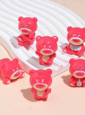 卡通可爱草莓熊立体动物树脂摆件创意电脑桌面车载装饰品小摆件