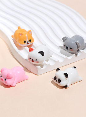亮面卡通趴趴熊猫小猪动物树脂摆件创意电脑桌面车载装饰品小摆件