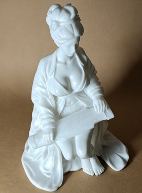 仿石性感古代纯欲美女茶室书房桌面中式风格塑料摆件 琴棋书画-琴