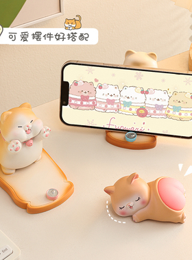 可爱猫咪手机支架办公室装饰摆件