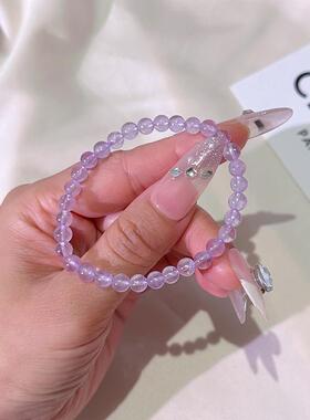 天然紫水晶双圈手链女紫色新中式
