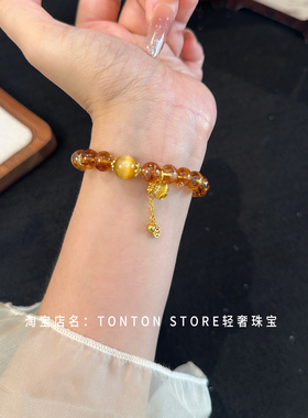 新中式天然黄水晶金色吊坠手链