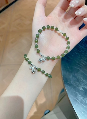 S925银纯银天然和田玉铃兰花银手链七夕礼物生日送礼