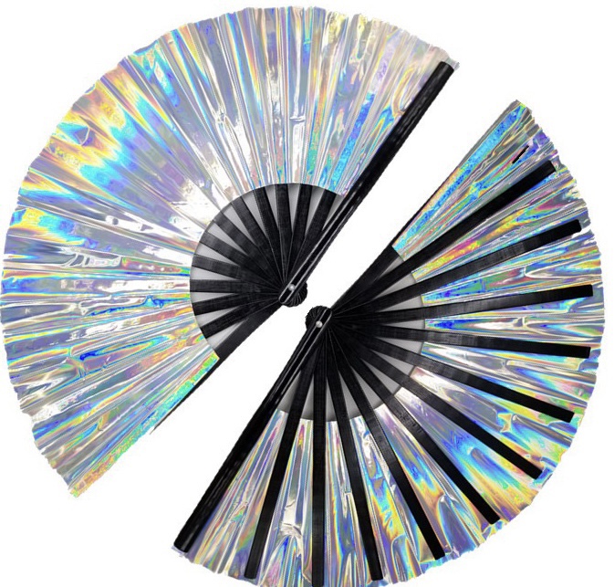 网红ins蹦迪电音节夜场酒吧bling反光镭射扇Reflective Hand Fan - 图1