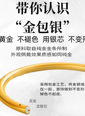 足金包银手镯女素圈古法传承仿真黄金卷草纹镯子实心不掉色可回收