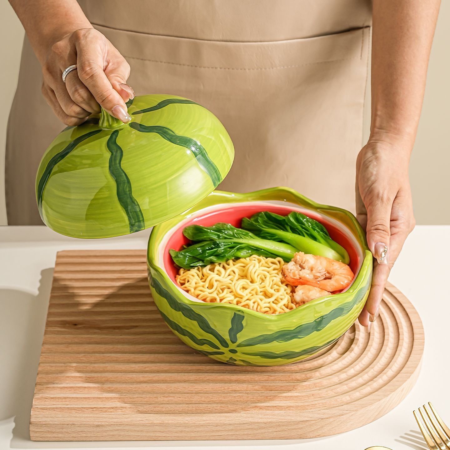陶瓷创意西瓜泡面碗带盖家用汤碗一人食宿舍个人专用饭碗学生饭碗,淘宝优惠券,粉丝福利购,淘宝优惠卷