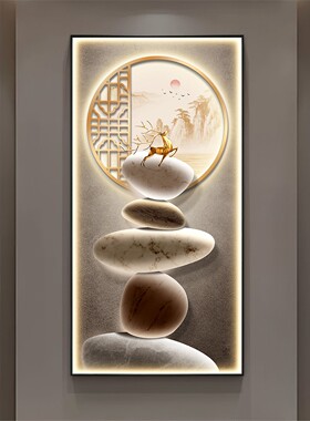 石转运来现代轻奢玄关装饰画福鹿寓意好壁画高档客厅走廊过道挂画