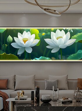 荷花客厅装饰画现代简约沙发背景墙横版写实莲花挂画餐厅卧室壁画
