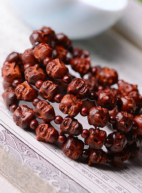 正品印度金星小叶紫檀弥勒佛手链