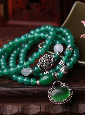 长款绿玛瑙多圈饰品礼物毛衣链