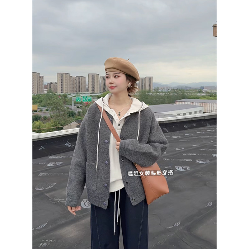 花香肉桂】韩系慵懒风单排扣显瘦毛衣休闲百搭双口袋针织外套女秋 - 图2